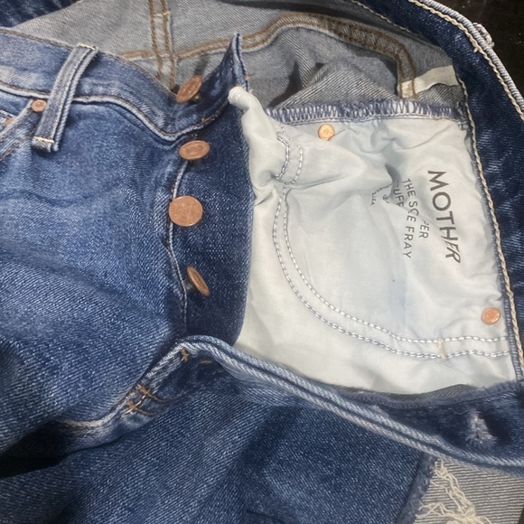 MOTHER THE SCRAPPER CUFF ANKLE FRAY IN SMASHING BANJOS BUTTON FLY HI RISE SZ 25 - Picture 11 of 16